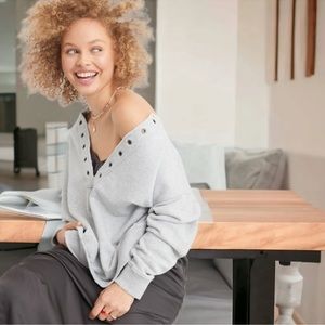 Aerie Lace Up Oversized Sweatshirt Pullover Gray Medium